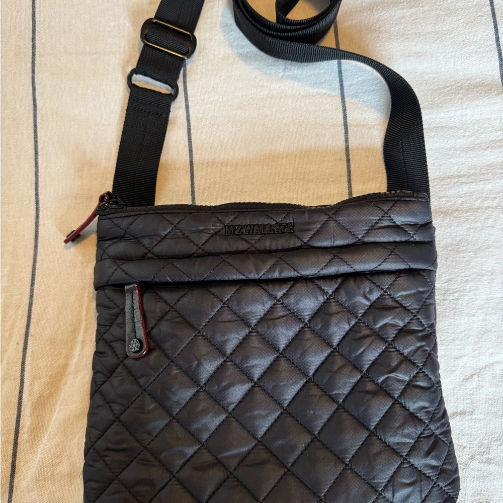 MZ Wallace Black Quilted Flat Metro Crossbody Bag